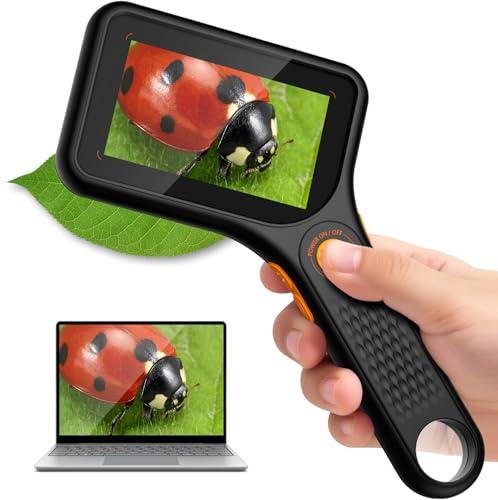 Mikroskop für Erwachsene Kinder, Ahalfcit 3,0 Bildschirm Digital-Mikroskop, 500x Vergrößerung, Handheld-Lupe mit 8 LED-Leuchten, USB-Anschluss für PC kompatibel mit Windows/MacOS - Schwarz