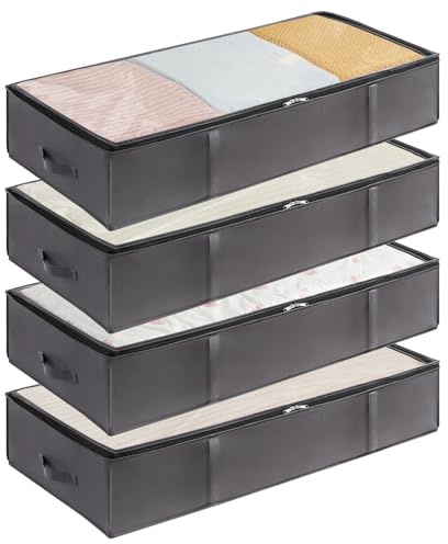 Lifewit Aufbewahrungstasche, Unterbettkommode, Transporttasche, Umzugstaschen, Aufbewahrungsbox mit deckel, Faltbare Kleidung Aufbewahrung für Bettdecken Kleidung, Grau, 4 Stück, 95L