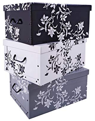 Spetebo 3er Set Aufbewahrungsbox mit Deckel je 51 x 37 cm - Blumenmuster - Stapelbox aus Pappe mit Griffen 45 Liter - Organizer Storage Box Allzweck Spielzeug Kiste Geschenk Karton Barock stapelbar
