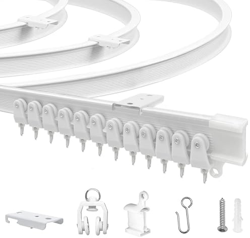 JIHXYER Flexible Vorhangschiene 3 M (9,8 ft), Gebogen, PVC, Metall, Kunststoff und Edelstahl, Weiß, für Deckenmontage