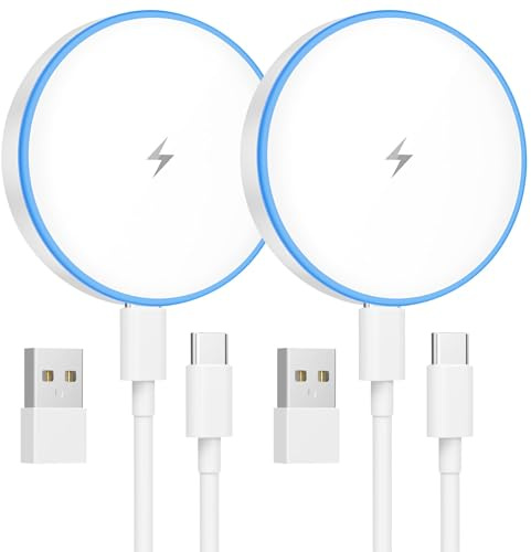 Mag-Safe ladegerät, 2 Pack 1.3m Wireless Charger iPhone Inductive Ladestation for iPhone 16 Pro Max/16 Pro/16 Plus/16/15 Pro Max/15/14/13/12, AirPods 3/2, LED Wireless Charger zubehör Replacement