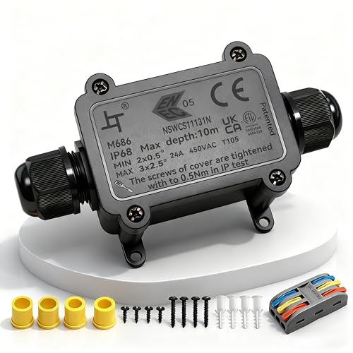 Abzweigdose, Verbindungsdose, HUYU 2 Wege Junction Box, IP68 Wasserdichte Verteilerdose, Kabelverbinder Aussen, Elektrischer Außenverteilerdose, Erdkabel Klemmdose, Kabeldurchmesser Ø 5mm-12mm, 2 Wege