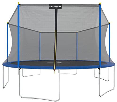 Ultrasport Gartentrampolin Uni-Jump, Kindertrampolin ab 4 Jahren, Outdoor-Spielzeug, Trampolin-Komplettset inkl. Sprungmatte, Sicherheitsnetz, gepolsterten Netzpfosten & Randabdeckung, blau, Ø 460 cm