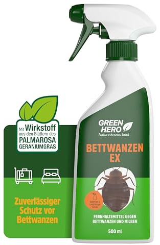 Green Hero Bettwanzen-Ex Spray 500 ml | Abwehrspray gegen Bettwanzen und Milben | Zur Unterstützung der Vorbeugung von Befall | Fernhaltemittel für Matratze und Bettgestell