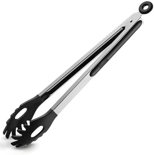 Spaghettizange, 30,5cm Nudelzange Küchenzange Kochzange Grillzange Silikonzange mit Zähnen zum Servieren von Lebensmitteln, für Kochen, Spaghetti-Nudeln, Salat, Grillen (30.5cm-Schwarz)