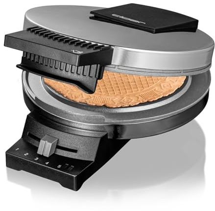 Cloer 285 Hörncheneisen für hauchdünne, knusprige Hörnchen, 800 W, Backfläche 15 cm Durchmesser, schwere Backplatten, stufenlos wählbarer Bräunungsgrad, Signalton, Edelstahlgehäuse, Edelstahl, Chrom