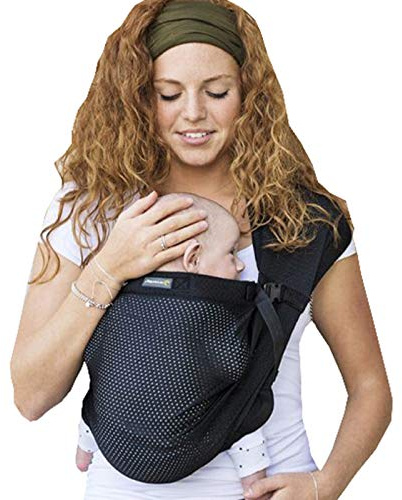 Minimonkey -Tragetuch Mini Sling schwarz für Neugeborene ab Geburt (0 - 2 Jahre) bis 15 kg - Sommer Baby-Trage-System wasserfest, ergonomisch am Bauch tragen in M-Position - Kleinkind Tragegurt