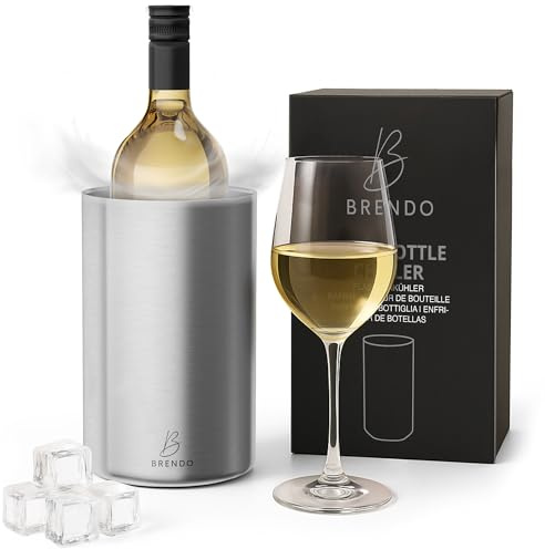 Brendo Weinkühler Edelstahl Flaschenkühler Sektkühler Champagner doppelwandig isoliert | Weinflaschenkühler Getränkekühler Weißwein | Geschenk-Set Männer Frauen Weinzubehör Geschenkidee - Silber
