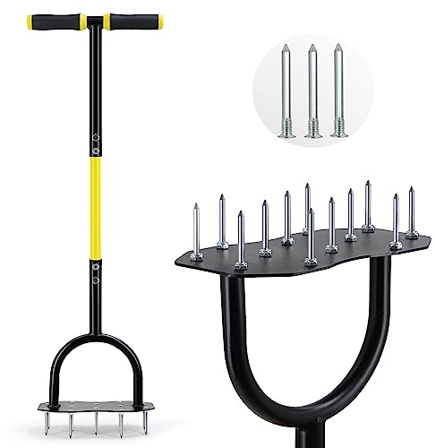Jardineer Rasenlüfter, manueller Rasenbelüfter mit 12 Metallspikes & T-Griff, Aerifizierer für Rasen, Rasenbelüfter Rasenspecht zum Rasen Belüften, Lawn Aerator für Garten & Rasenpflege