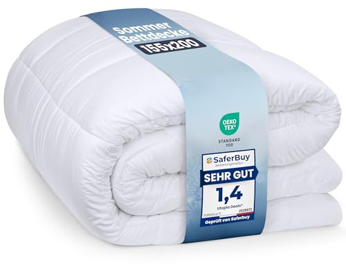 Utopia Bedding Bettdecke 155 x 220 cm, leichte Bettdecke mit Polyesterfüllung für 4 Jahreszeiten, Mikrofaser, für 1 Person (weiß)