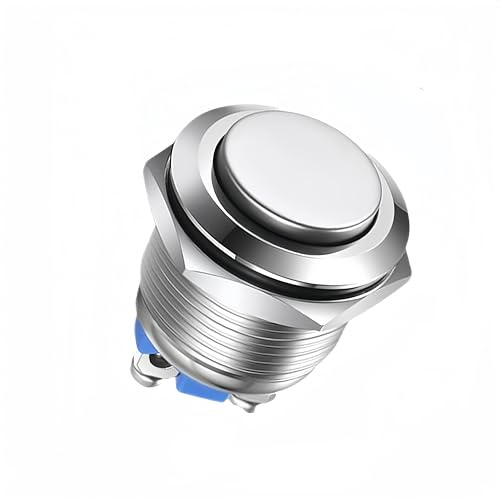 16 mm Runder Startknopf, Drucktaster Klingeltaster, IP67 Wasserdicht Momentanen Druckschalter, 250V 220V AC 12V 24V 36V DC 3A Auto Household Appliance Taste Schalter SPST-Schraubklemme Schwarze Schale