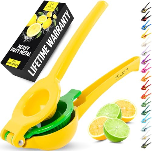 Zulay Kitchen Zitronenpresse & Limettenpresse, Manuelle Zitruspresse Handpresse für Zitronen und Limetten, Entsafter Saftpresse Manuell, Robuste Saftpresse aus Aluminium (Gelb/Grün)