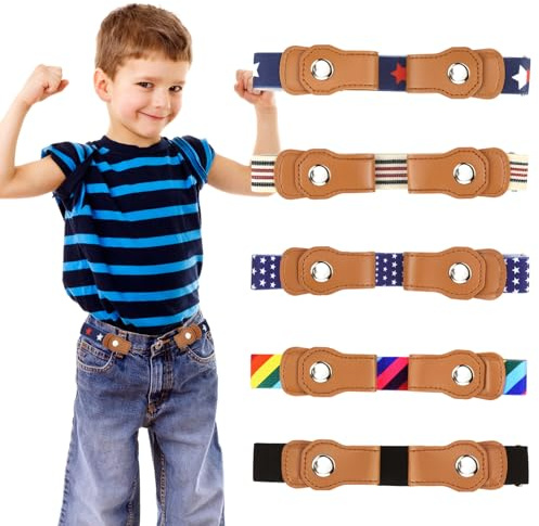 KOUHA Elastischer Gürtel Kinder 5 Stück Stretchgürtel Kinder Verstellbare Kindergürtel Ohne Schnalle, Einstellbarer KinderGürtel für Jungen Mädchen, 35-48 cm Verstellbare Länge