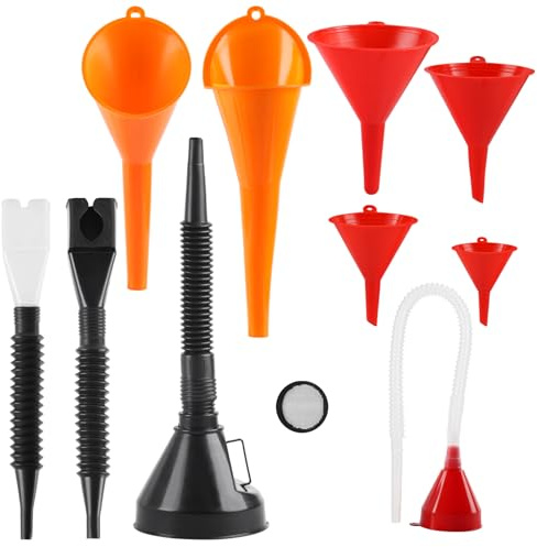 10 Stück Kfz-Trichter-Set, Kunststoff-Öltrichter mit langem Hals, flexible rechtwinklige Trichter, Kraftstofftrichter mit breiter Öffnung, zum Einfüllen von Kühlmittel/Benzin/Wasser/Motoröl