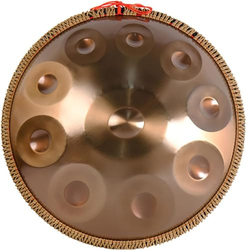FOKH Handpan Drum 22 Zoll Schlaginstrument Handtrommel aus Stahl mit weicher Handpantasche, 2 Handpanschlägel, Handpanständer, fusselfreiem Tuch – 9/10/12 Noten (optional)