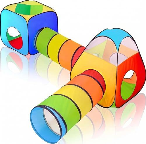 NUBUNI 4 in 1 : Spielzelt Kinderzelt : Babyzelt mit krabbeltunnel : Teiliges Bällebad : Spielzelt Babyzelt : Spielhaus mit Zelt Tasche und Tunnel : Mehrfarbig B