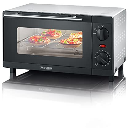 SEVERIN Mini Back- und Toastofen, kompakter Backofen inkl. Grillrost und Backblech, mit Ober- und Unterhitze, 800W, 9 L, silber /schwarz, TO 2052