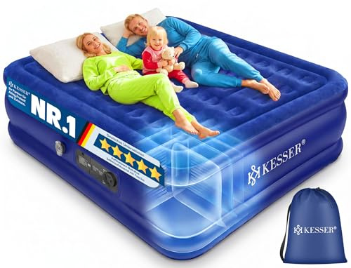 KESSER® Aufblasbare Matratze Luftbett Selbstaufblasend Gästebett mit eingebauter elektrischer Pumpe, Luftmatratze für Camping oder Heimgebrauch Mit Tasche, geeignet für 2 Person - 203 x 152,5 x 51cm