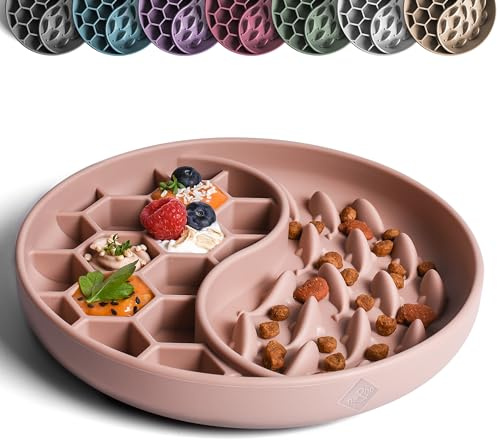 ne&no® Anti Schling Napf für Hunde und Katzen I Slow Feeder I Leckmatte Hund mit großem Saugnapf I Schleckmatte Katze für Nassfutter und Trockenfutter (Mauve)