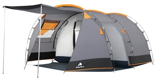 CampFeuer Zelt Super+ für 4 Personen | Grau/Schwarz | XXL Tunnelzelt mit 2 Eingängen & Vordach | 3000 mm Wassersäule | Zelt mit Vorzelt und Bodenplane | Für Camping, Festivals & Familienausflüge