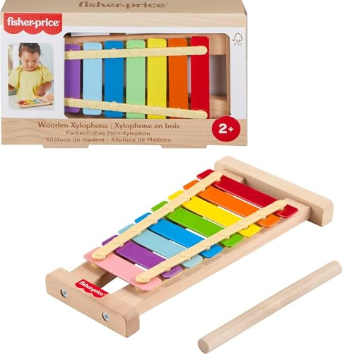 Fisher-Price Musikspielzeug für Kleinkinder, Holz-Xylophon, 2 Holzteile für die spielerische Entwicklung für Kinder ab 2 Jahren, HXV13