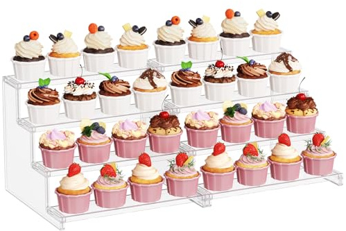 Lifewit 4 Tier Display Ständer, 30,5 cm Acryl Regal Organizer, 2 Stück | Klar Stufen Organizer für Nagellack Make-up Figuren Cupcake Dessert Gewürz, Aufsteller Riser Treppe für Schminktisch Theke