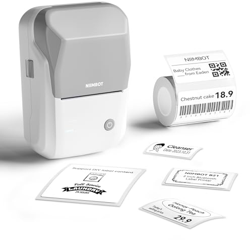 NIIMBOT Etikettendrucker, B1 Bluetooth Etikettiergerät mit Größeres Etikett, Selbstklebendes Aufkleber Druckgröße 20-50 mm Kompatibel mit iOS und Android für Heim, Büro, Grau