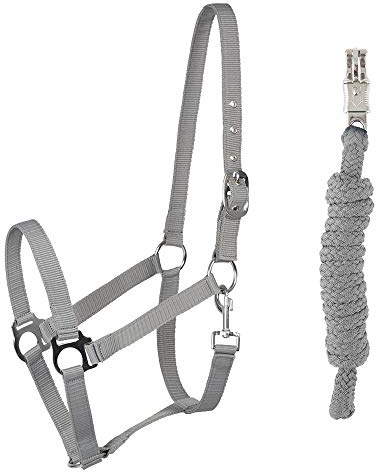 PFIFF 102931 Halfter und Strick Set, Kunststoffhalfter Führstrick, Grau Cob