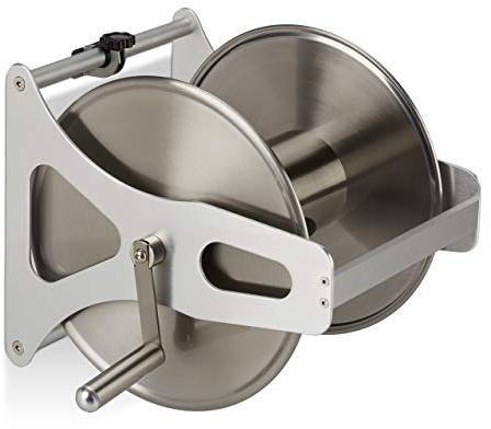 Relaxdays Schlauchtrommel Metall, Schlauchaufroller leer, Edelstahl & Aluminium, Boden & Wand, 30,5x45x36,5 cm, silber