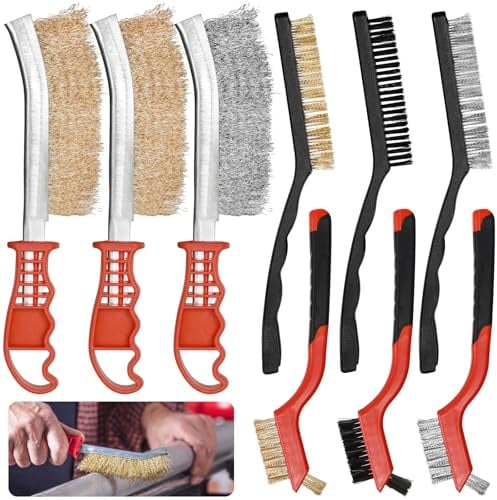 Sinofort Drahtbürste,9 Stück Drahtbürsten Set,Edelstahlbürsten Messingbürste, für Holz, Bohrer, Reinigung Schweißschlacke, Rostentfernung,Ölflecken Stahlbürste