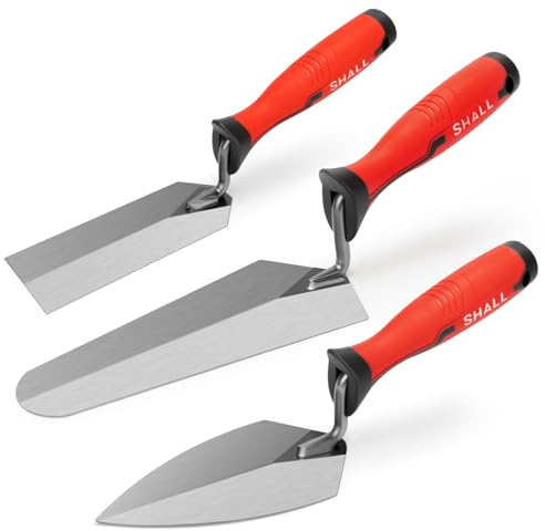 SHALL Soft-Grip-Glättekellen-Set, 3-teilig, Fugenkelle, Abziehkelle, Randkelle, Maurerwerkzeuge mit Soft-Grip-Griffen