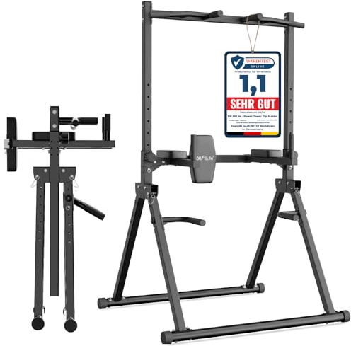 DH FitLife Faltbar Power Tower Dip Station bis 210kg | Klimmzugstange Freistehend mit Dip Barren u. Rückentrainer | Kraftstation Kraftturm | Fitness Station | Power Rack for Home Gym