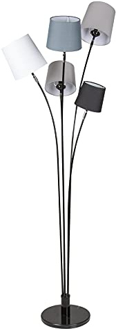 Riess Ambiente 5-flammige Stehlampe LEVELS 176cm schwarz grau E14 mit 5 Stoffschirmen aus Leinen Stehleuchte Wohnzimmerlampe Deckenfluter