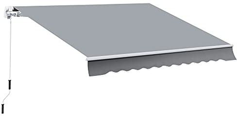 Outsunny Gelenkarmmarkise mit Handkurbel höhenverstellbar Markise Sonnenschutz UV-beständigl Balkonmarkise inkl. Wandhalterung Sonnenmarkise 395cm breit für Terrasse Balkon Weiß+Grau