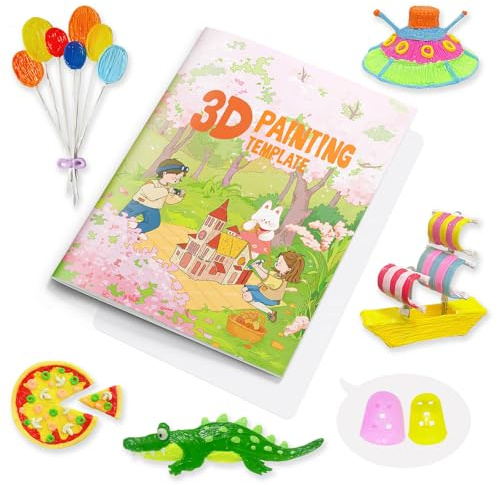 Dayker 3D-Stiftdruck-Zeichenbuch, wiederverwendbare 40 Muster Malvorlagen für Graffiti mit einer transparenten PVC-Platte, 3D-Kunst-Schablonen aus dickem Papier für Anfänger und Künstler, 3D-DIY