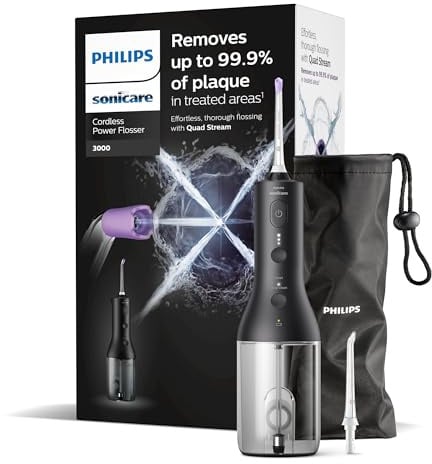Philips Sonicare kabelloser Power Flosser 3000 Munddusche, Wasser-Flosser für Zähne, Zahnfleisch und Zahnpflege, in schwarz (Modell HX3826/33)