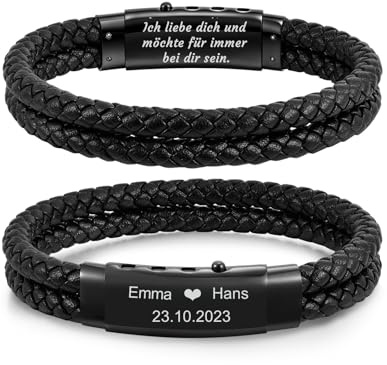 Gamtic Vatertagsgeschenke Armband Herren Geschenke für Papa – Schwarz Lederarmband mit Gravur für Herren, Männergeschenke Leder Armbänder Geschenk für Männer Ehemann Vater