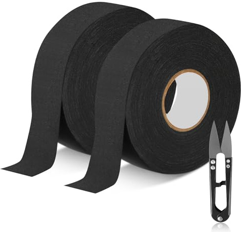 APXEL 2pcs Schläger Tape, 25MM x25M Hockeyschläger Tape mit Schere Anti Rutsch Griffband Selbstklebendes HockeyTape Sporttape für Badminton Tennis Golf (Schwarz)