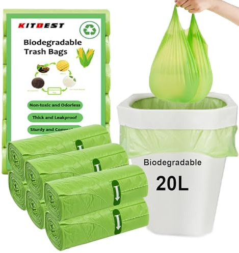 KITBEST 120 Reißfest Müllbeutel Mülltüten mit Tragegriff, 20 Liter, Abbaubar Biomüllbeutel, Tropfsichere Müllsäcke Beutel für Hausmüll, 51 x 63cm, Grün