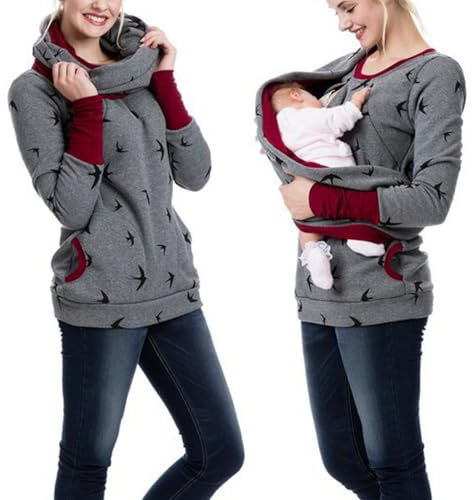 MODSGUE Damen Stillpullover Winter Baumwolle Langarm Einfarbig Rollkragen Zweilagiges Stillshirts Mit Scarf Basic Stillen Sweatshirt Hoodie mit Taschen für Schwangerschaft Stillzeit Umstandsmode