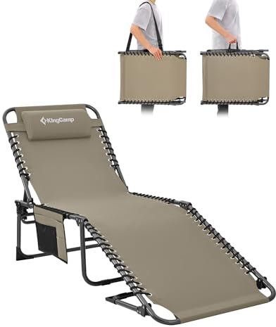 KingCamp Sonnenliege Klappbar 5-Verstellbarer Rückenlehne Gartenliege klappbar Liegestuhl Strandliege Campingliege Klappbett mit Kopfkissen für Strand Garten Terrasse Pool Camping Outdoor Indoor