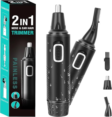Nasenhaartrimmer Herren, 2 in 1 Nasenhaartrimmer, Nasenhaarschneider, Ohrhaarschneider, Augenbrauen-Lippenhaare Schmerzloser Epilierer, IPX7 Waschbarer Gesichtshaarentferner für Männer und Frauen