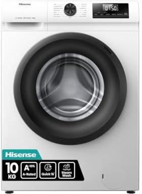 Hisense WF1Q1041BW Waschmaschine mit Dampffunktion, 10KG, 1400 U/Min, 15 Programme, Anti-Allergie Programm, Baby-Wäsche, AutoWash, QuickWash 15 min, Daunen, Eco 40-60 °C, Power 49', EEK: A, Weiß