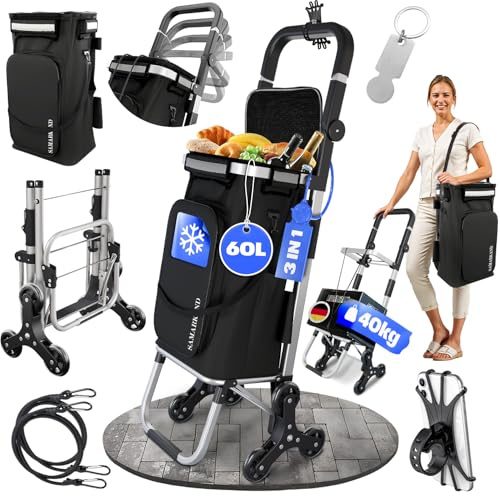 Einkaufstrolley Treppensteiger 6 Räder – Stabiler Reisenthel Trolley Isoliertasche 40Kg, Gummibändern – Bequemer Trolley Einkaufstrolley | Hackenporsche Für Senioren & Einkäufe, Shopping Trolley