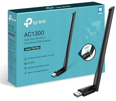 TP-Link Archer T3U Plus AC1300 High Gain USB WLAN Stick Adapter mit High-Gain Antennen(bis zu 867 Mbit/s 5GHz, 400 Mbit/s 2,4GHz, Kompatibel mit Windows 11/10/8.1/8/7
