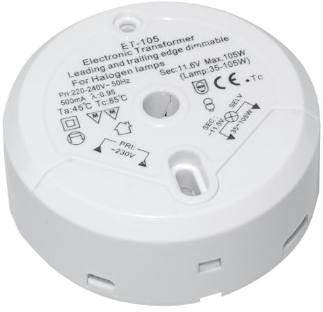 Halogen-Transformator Transmedia LT5-3L, 230/12V/35-105W, Überlastschutz, Temperatursicherung, nicht fallbar, ø 85 x 32 mm