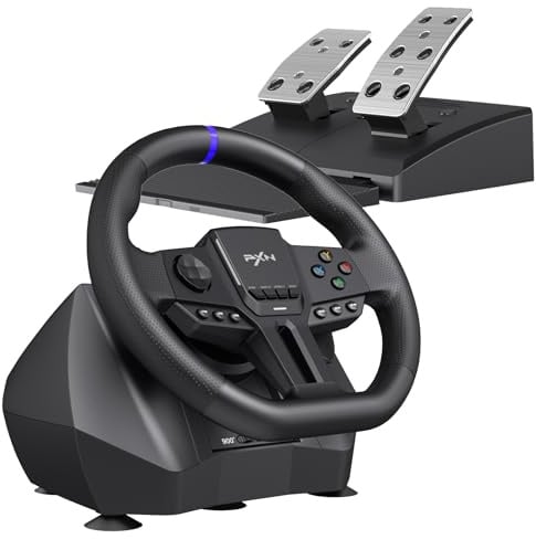 PXN V900 Gen2 Lenkrad mit Pedalen, 270°/900° Racing Wheel mit Vibrations-Feedback, Hall-Effekt-Pedalen – Gaming Lenkrad für PC Windows, PS4, PS3, Xbox und Switch