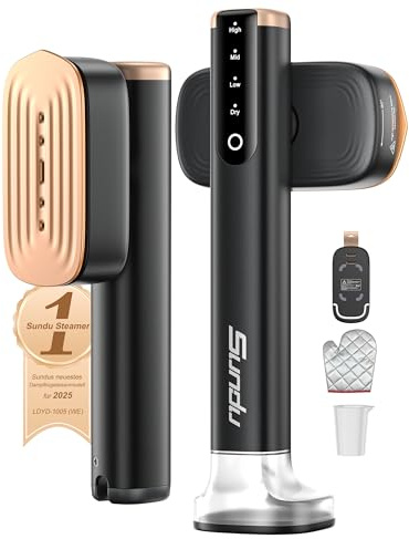 Sundu Dampfglätter, Steamer mit 2 Wassertanks (180 ml und 100 ml), 15S Schnelles Aufheizen, 24 g/min Starke Dampfleistung, Reisebügeleisen mit Touch-Steuerung, LED Display, Steam Iron Schwarz