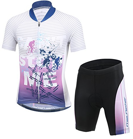 LSHEL Kinder Jungen Fahrradbekleidung Set Mädchen Atmungsaktive Trikot Kurzarm & Radhose mit 3D Sitzpolster MTB Radsportanzug, Lila, 134/140(Herstellergröße: XL)