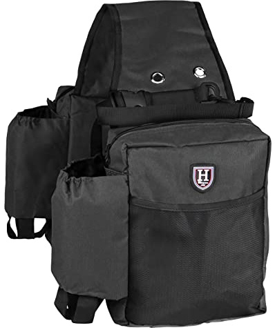 Harrison Howard Equestrian Western-Satteltasche aus Nylon, für Wasserflasche/Ausrüstung, praktische Satteltasche, schwarz